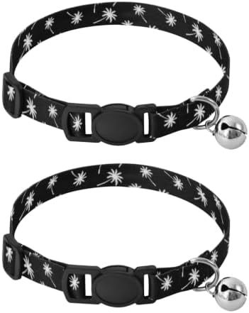 White Palm Trees Black Cats Collar 2 Pack Soft Polyester Pet Collar Adjustable Length 10.6" to 17.1"