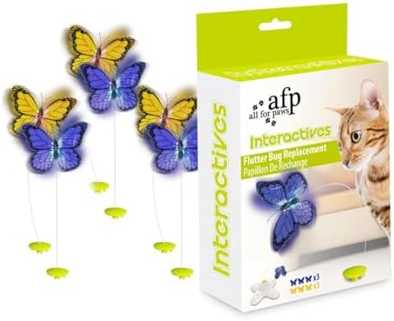 ALL FOR PAWS Interactive Cat Butterfly Flutter Replacements for Kitty Enrichment Spinner Toys, Re-Fill - 6 Pack