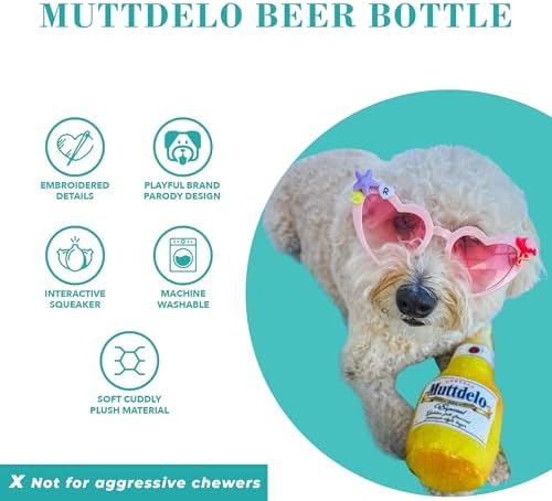 Haute Diggity Dog Muttdelo Beer Bottle Plush Dog Toy, Drink Parody Chew Toy
