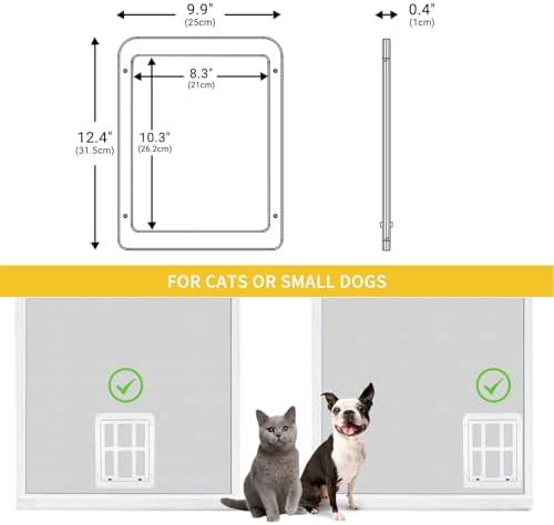 Enjoying Cat Door for Screen Doors, Passage Opening 8.3" x 10.3", Access Freely, Magnetic Swing Flap, Small Pet Door for Sliding Doors Window, Lockable, White