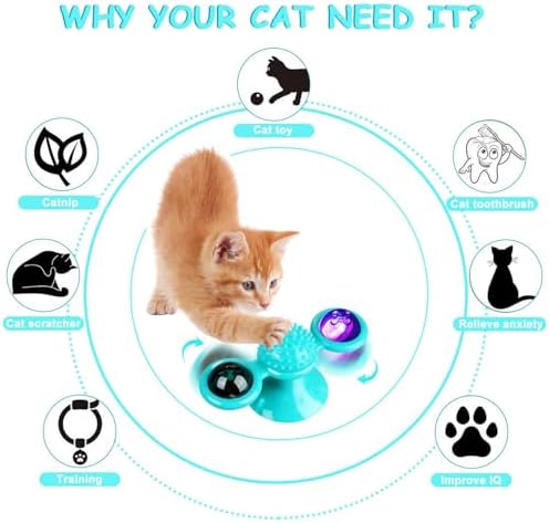 GBSYU Interactive Windmill Cat Toys with Catnip : Cat Toys for Indoor Cats Funny Kitten Toys with LED Light Ball Suction Cup‖Cat Nip Toy for Cat chew Exercise