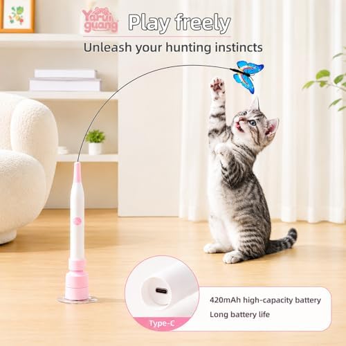 Automatic Butterfly Cat Toy, Interactive Wand with Suction Base