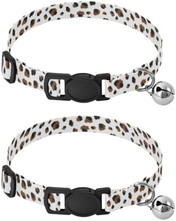 Brown Black Spots White Pet Collars for Cats, 2 Pack Cat Collars with Bell