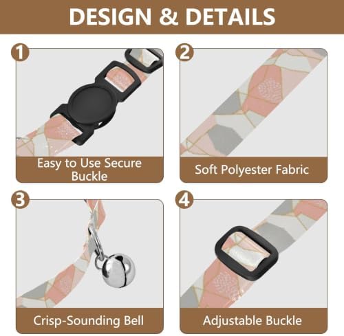 Geometric Gold Lines Pastel Metal Bell Included Pet Collars 2 Pack Soft Polyester Pet Collar
