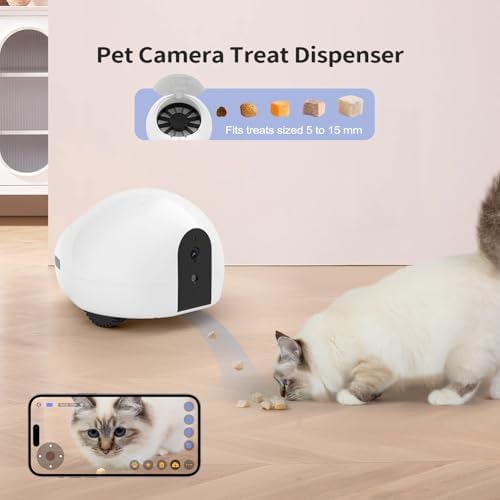 Pet Camera Robot with Treat Dispenser & Laser, Moving Cat Robot Camera for Dogs and Cats with Two-Way Audio, App Remote Control, Auto Recharge, Night Vision