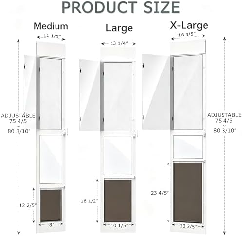 Dog Door for Sliding Glass Door with Screen Design, Adjustable Doggie Door for Small Dogs Up to 25 lbs, Fits Height 75 4/5" to 80 3/10"