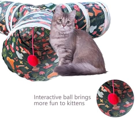 3 Way Cat Tunnel Collapsible Fun Pet Play Tube Toys for Cats, Kittens, Puppies & Rabbits - Portable Tunnel with Hanging Ball for Indoor Play, Hideout & Exercise