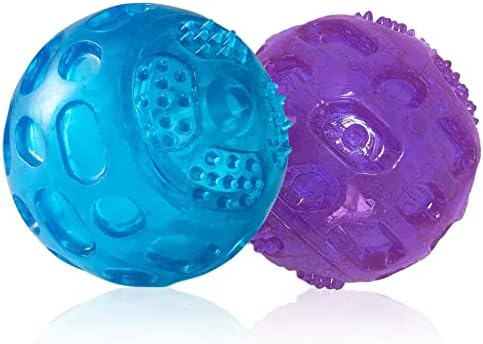3'' Squeaky Dog Toy Balls for Lagre Medium Breed, Indestructible Dog Balls for Playing, Fetching & Retrieving, Durable Aggressive Chewers, 2 PCS Blue+Purple