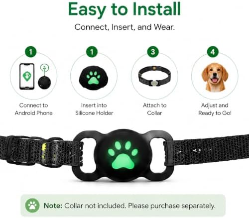 GPS Collar for Dogs, Pet Tracker for Dogs (Android Only), Waterproof Smart Tag Compatible with Google Find My, No Monthly Fee, Dog GPS Tracker Collar for Small Large Dogs (Tracker for Dog)