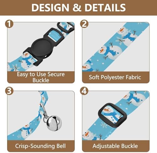 Cute Snowmen Blue Hats Kitten Collars 2 Pack Lightweight Small Dog Collar Adjustable Length 10.6" to 17.1"
