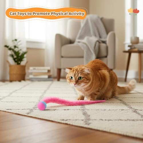 7 Pcs Cat Worm Toy with Bouncy Ball, Interactive Fuzzy Worms for Cats, Colorful Magic Worms with Tail, Cat Toys