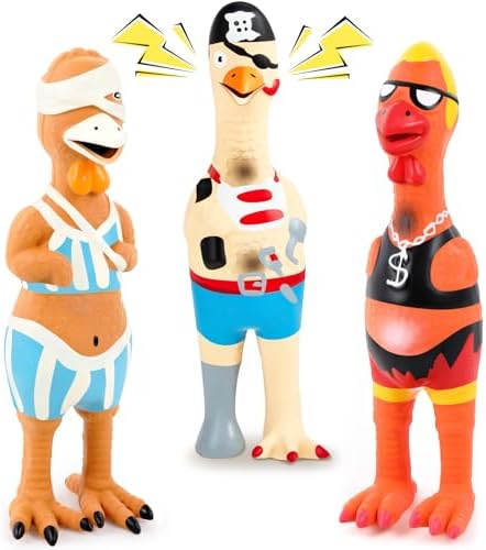 Silipull 3 Pcs Squeaky Rubber Chicken Dog Toys Latex Chew Toys, Cool
