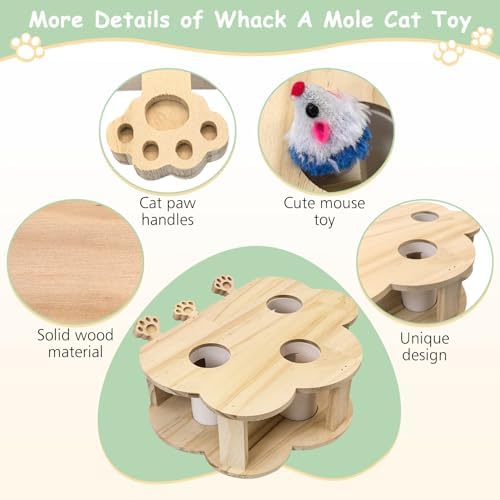 kathson Whack A Mole Cat Toy, Wooden Enrichment for Indoor Cat, Interactive Kitten Puzzle Toy for All Ages Cats Intelligence Training and Exercise (Cloud-Shaped)