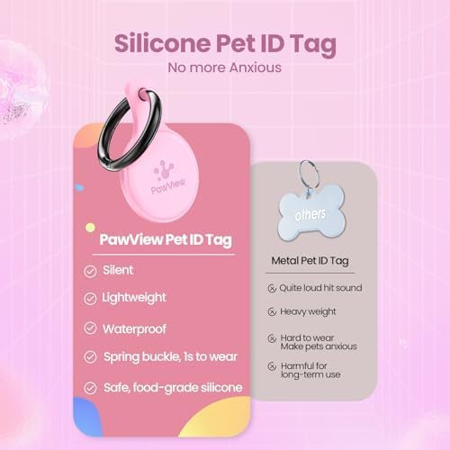 Silent Silicone Dog ID Tag with NFC, Scan QR for Instant Location Alerts, Emergency Contact and Modifiable Pet Profile, 1 Pack (Pink)