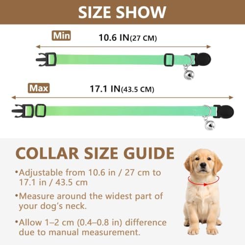 2 Pack Pet Collar Green Gradient Kitten Bell Collar, Adjustable Length 10.6" to 17.1"