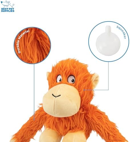 Best Pet Supplies O-Hug-Atan Interactive Squeaky Plush Toy for Small and Medium Breed Puppies or Dogs - O-Hug-Atan (Orange) (Pack of 5)