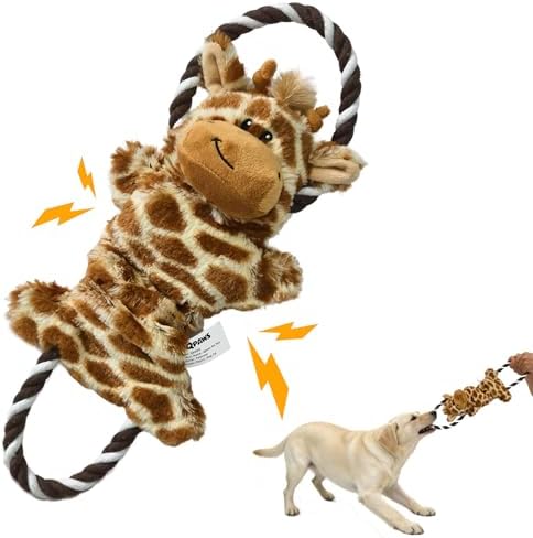 15.55 Inch Giraffe Squeaky Dog Toy with Crinkle Paper & Rope, Plush Chew Toy for Puppy Teething, Interactive Tug of War Toy for Small Medium Large Dogs