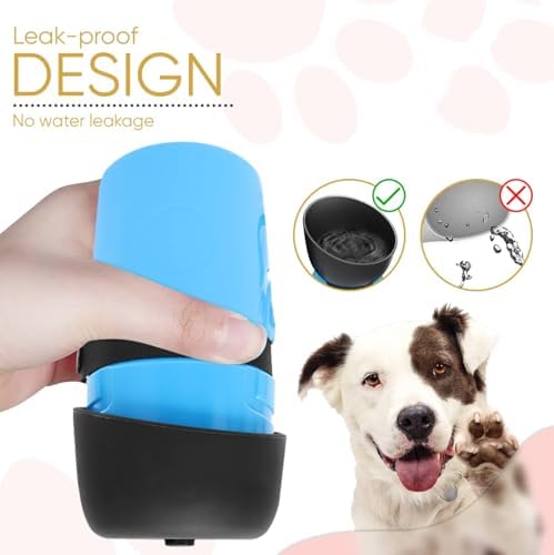 Dog Water Bottle with Food Treat Container 2 in 1, Travel Puppy Water Bowl, Portable Pet Dispenser, Dog Stuff Accessories Items, Puppy Essentials Necessities for Walking On The Go (Blue, 600ML)