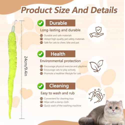 Caterpillar Smart Cats Toys, Interactive Cat Feather Toy with Motion Sensor, Whirlie Cat Toy for Hunting, Reduce Boredom, USB Rechargeable, No Drilling Required, Mount on Window (Refills)