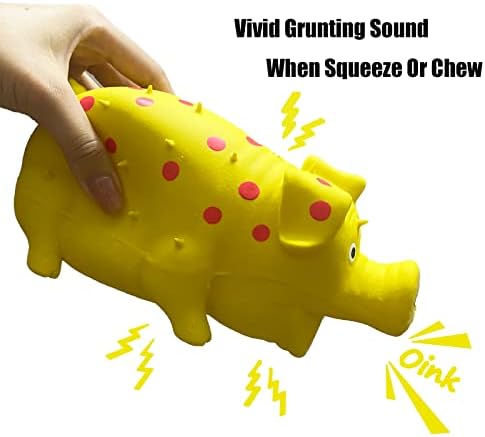 Pig Squeaky Dog Toy, 2 PCS Interactive Rubber Dog Chew Toy - Durable Latex Spot Grunting Pig Toys that Oink for Small Medium Large Dogs (Orange, Yellow)