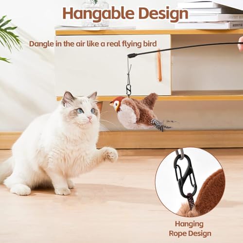 LIFLIX Flappy Bird Cat Toy for Indoor Cats, Simulated Chirping Flapping Wings Bird, Interactive Catnip Toys, Plush Kitten Exercise Toys (Brown Sparrow)