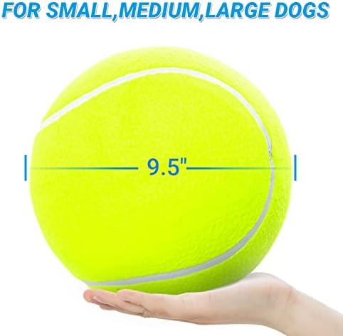 9.5" Large Dog Tennis Balls (2-Pack), Inflatable Toy with Pump