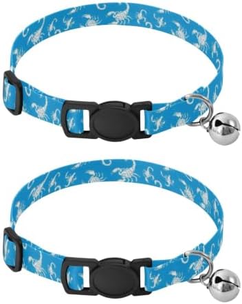 White Scorpions Blue Kitten Collars 2 Pack Soft Polyester Pet Collar Adjustable 10.6 to 17.1 Inches