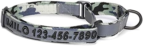 Pawtitas Customized Martingale Dog Collar Reflective Reflective Dog Collar Embroidered Personalized Name Phone Number Adjustable for Puppies Small Medium Large Size Dogs Medium Camouflage Grey
