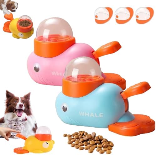 Cat Treat Slot Machine, Duck Cat Treat Dispenser, Pet Dog Slow Puzzle Feeder, for Dogs & Cats, Interactive Slow Feeder Toy (Pink+Blue)