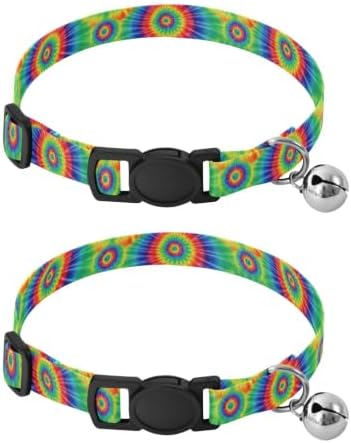 2 Pack Cats Collar Tie Dye Swirls Green Breakaway Cat Collars with Bell, Adjustable 10.6 to 17.1 Inches
