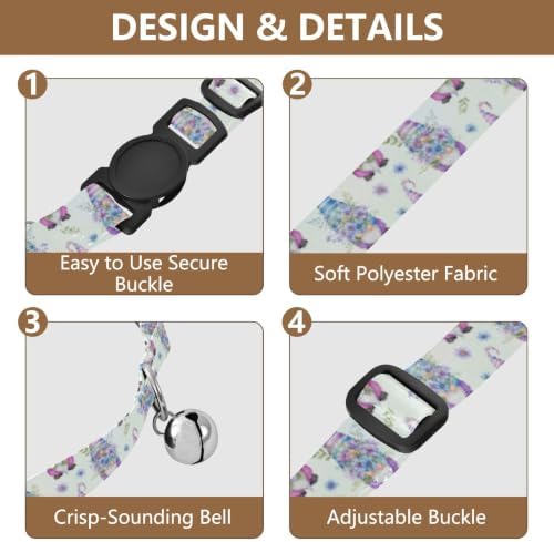 Cute Gnomes Flower Floral Easy to Clean Puppy Collar 2 Pack Lightweight Small Dog Collar