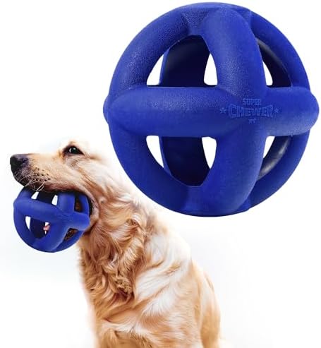SuperChewer Tough Dog Cage Ball Toy | Lifetime Replacement | Strong Natural Rubber | Great Dog Fetch Toy | Chew Toys for Dogs | Ultra Durable Chew Toys fsor Aggressive Chewers | For Large Breeds
