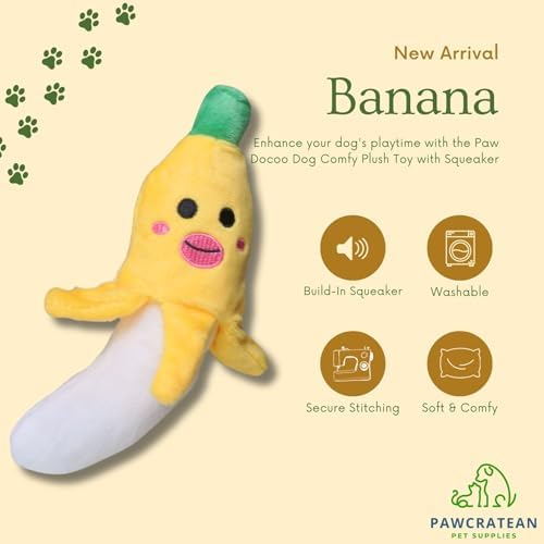 7" Squeaky Plush Toy for Puppies Small Dogs Self Etertainment Washable Soft Made [PET ONLY] (Banana)