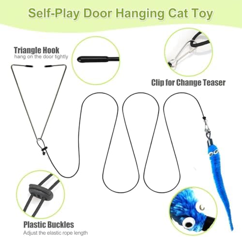 Door Hanging Cat Toys with Suction Cups, Interactive Hanging Feather & Plush Cat Toy with Bell, Assorted Replaceable Refills for Indoor Kitten Hunting Exercise & Boredom Relief (caterpillar)