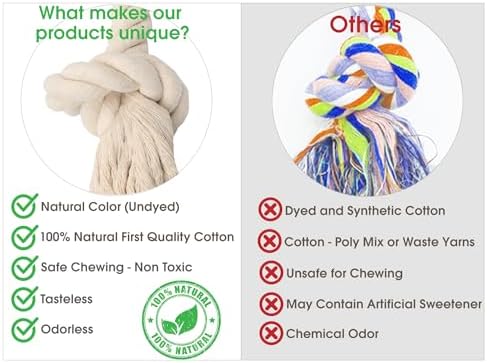 Barida Pet Supplies 100% Natural Cotton Rope Dog Toys, Premium White Cotton Dog Chew Toys, Puppy Chew Ropes for Teething, Tough Ropes for Puppy, Small and Medium Dogs