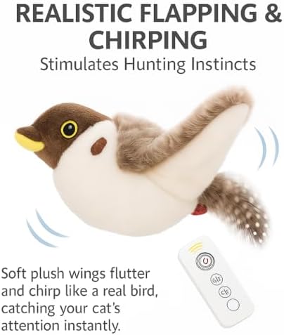 Flying Bird Cat Toy – Remote Control, Flapping Wings & Chirping Sound (Not Flying), USB Rechargeable Motion Toy for Indoor Cats