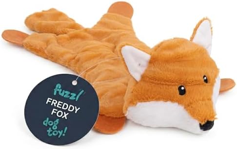 Fuzzl Freddy Fox Crinkle & Squeak Dog Toy – Low Stuffing Soft Plush Puppy Toy – Interactive Squeaky Dog Toy for Small to Medium Dogs – Crinkly Fox Toy for Shaking, Tossing & Snuggling