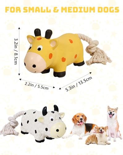 SCHITEC Squeaky Rope Dog Toys, Latex Rubber Squeak Animal Tug of War Toy, [2 Pack] Interactive Play Puppy Chew Toy for Small Medium Dogs