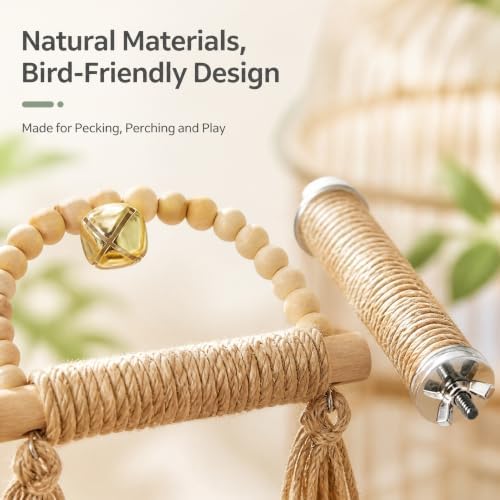 Natural Wood Bird Swing Toy with Hemp Rope Perch for Small Parrots