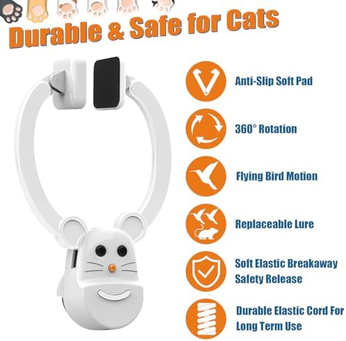 Interactive Cat Toys for Indoor Cats, Automatic Flying Bird Feather Wand Toy for Chase Exercise Enrichment, Rechargeable Durable Safe Hanging Cat Toy for Bored Kittens & Adult Cats