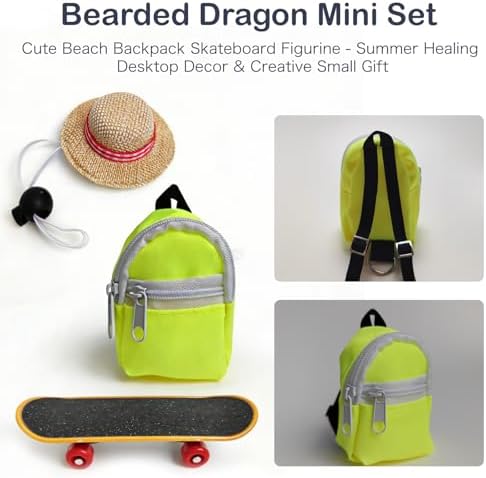 3 Pack Bearded Dragon Toy Set Includes a Bearded Dragon Backpack, an Adjustable hat, and a mini Skateboard Toy, for Small Reptile Pets Such as Lizards, Hamsters, Parrots, and Turtles.（Yellow）