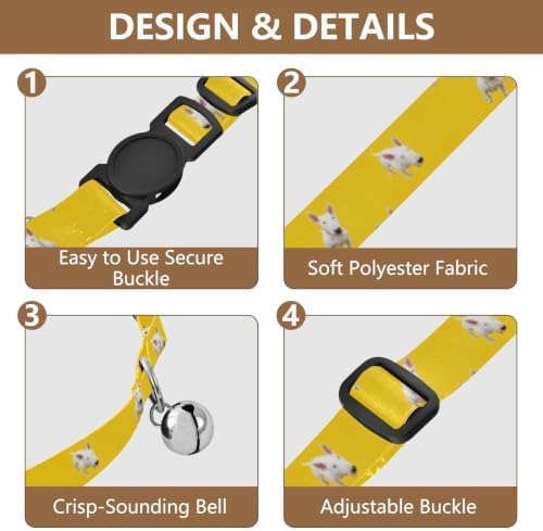 Bull Terrier Dogs Yellow Cat Collars 2 Pack Lightweight Pet Collar for Cats and Dogs Adjustable 10.6 to 17.1 Inches
