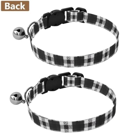 Black White Checkered Plaid Stripes Pet Collars 2 Pack Collar for Puppy Adjustable 10.6 to 17.1 Inches
