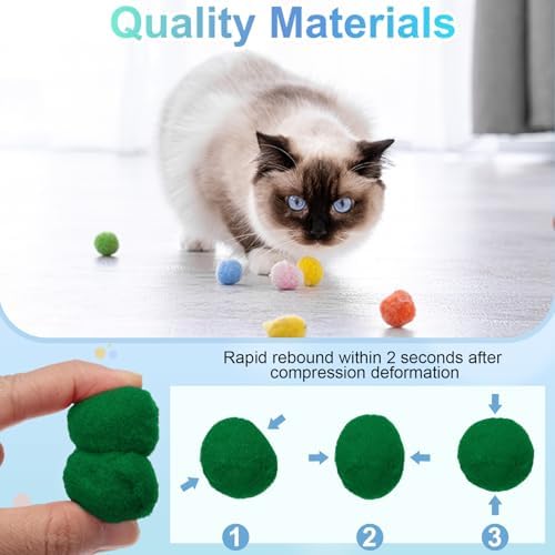 Cat Toy Pom Ball, Interactive Cat Ball Toys Fuzzy Pompoms (Plush, 1.2Inch, 30Pcs, Grass Green) for Kittens Pet Enrichment Training Play Indoor