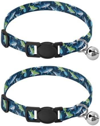 Cute Sharks Blue Cat Collars 2 Pack Soft Polyester Pet Collar Adjustable 10.6 to 17.1 Inches