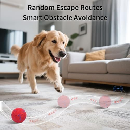 SCHITEC Interactive Dog Toy Ball – Automatic Moving & Bouncing Balls for Large Dogs, Rechargeable Motorized Dog Ball, Stimulating Pet Toy for Active & Bored Medium Large Dogs (Red)