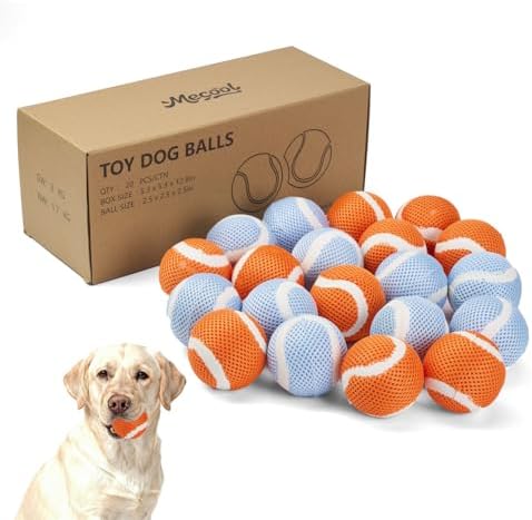 MECOOL Tennis Balls for Dogs 2.5in 20PCS Fetch Interactive Dog Balls Durable Toys for Cleaning Teeth Indoor/Outdoor Playing for Dogs(Blue and Orange)