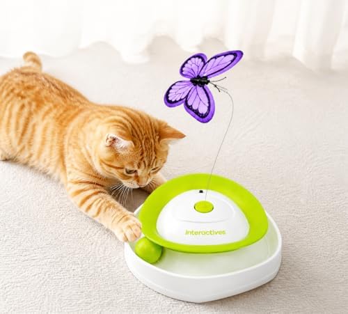 2-in-1 Auto Interactive Cat Toy, Fluttering Butterfly & Rolling Track Ball