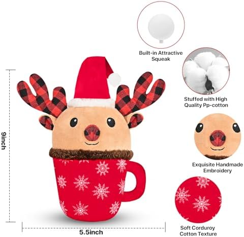 Christmas Dog Toys with Squeaker for Large Breed Interactive Dog Chew Toys for Puppies Small and Large Dogs Reindeer Squeaky Dog Training and Reduce Boredom (Cup Elk