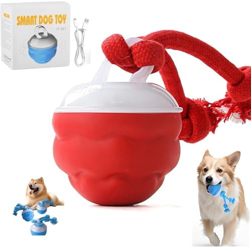 The Chase Buddy Dog Boredom Stimulating Toy 2025 Smart Pet Puppy Ball with Ropes Interactive Self Play Moving Dogs Balls Automatic Electric Active Rolling Ball Jumping Bouncing Dog Balls Gift (Red)